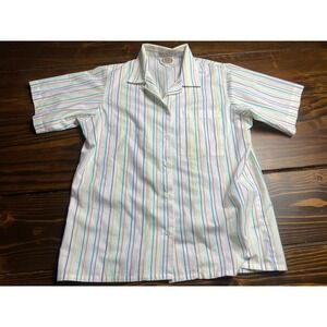 Picket and Post Shirt, Women's 10, White, Striped, Multicolor, Vintage Button Up